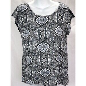 Soul Cake Top S Gray/ Blk Geo Abstract Scoop Neck Lace Back Whimsy Goth Artsy